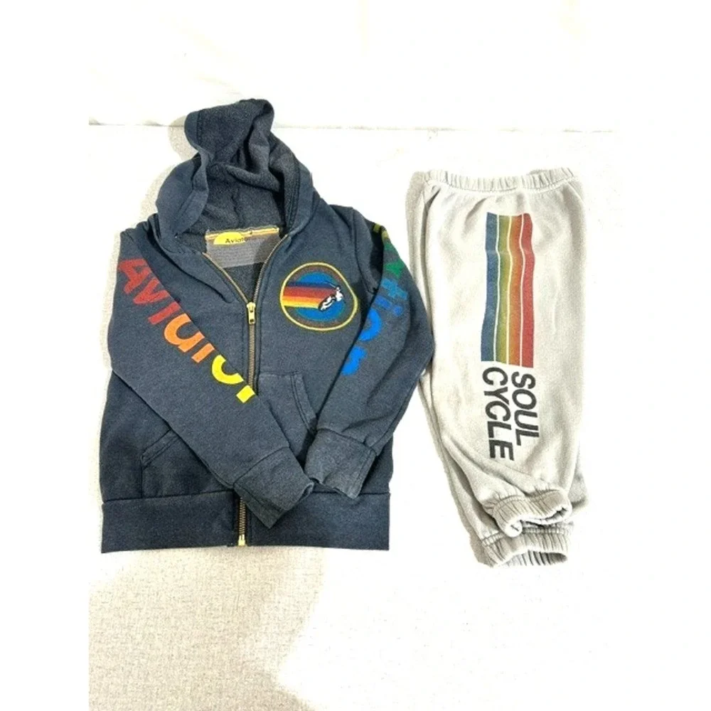 Aviator Nation 2/4T Navy Blue Logo Zip Hoodie & Gray Soul Cycle Logo Sweats